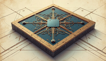 A Vintage Microchip Vector, Generative AI