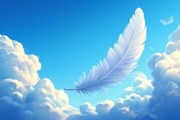 Dreamy Feather in a Vivid Blue Sky: Nature's Tranquil and Whimsical Flight