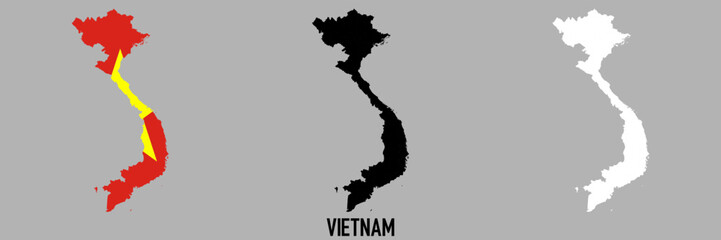 Vietnam flag and map shape black and gray color.