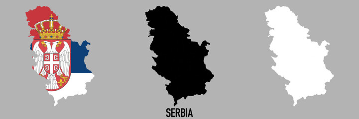 Serbia flag and map shape black and gray color.
