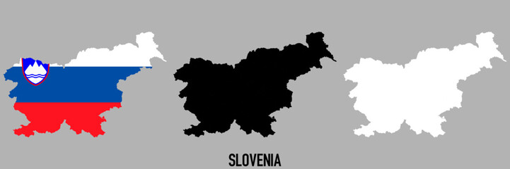 Slovenia flag and map shape black and gray color.