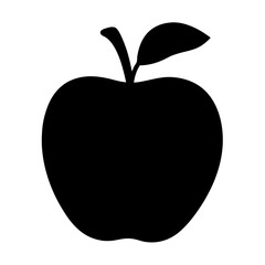 A Simple Black Silhouette of a Single Apple with a Leaf