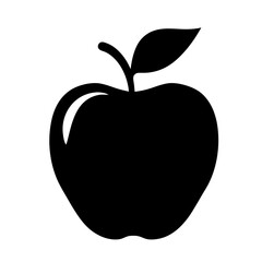 Fototapeta premium A Simple Black and White Silhouette of a Single Apple with a Leaf