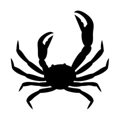 Black Silhouette of a Crab with Ten Legs and Large Claws on White Background