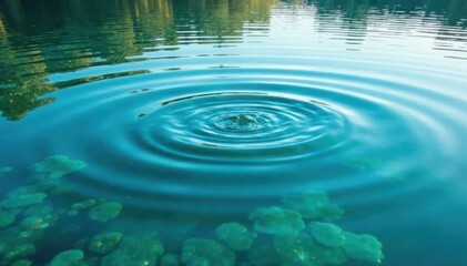 Tranquil lake with clear water reflected in a circular wave , stillness, surface