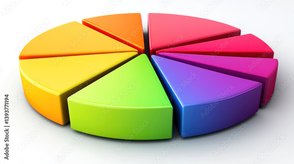 Poster a colorful pie chart with each slice representing a different color. the pie chart is divided into e