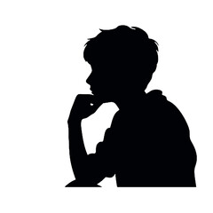 考え事をしたり心配したりしている少年のシルエット。ベクターイラスト