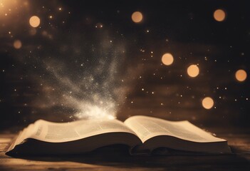 background light book magic bokeh holy bible wooden like fantasy poster desk mystic bright 3d illustration open black spirit school page education handbook power template reading cover science