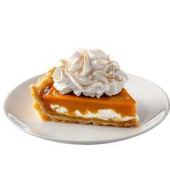 A Slice of Pumpkin Pie Topped with Whipped Cream Isolated on Transparent Background
