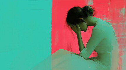 Woman in Emotional Distress with Head in Hands