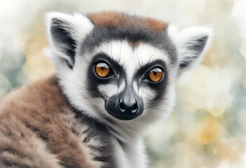 Fototapeta premium white illustration cute set lemurs background animals watercolor art wild drawing tail hand vignetting graphic wildlife zoo pattern animal mammal head monochrome lemur funny design nature fur face