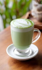 green tea latte, cafe, generation AI 