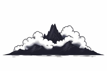 Monochrome Mountain Silhouette Vector Illustration: Abstract Clouds & Scenic View in High Altitude Art
