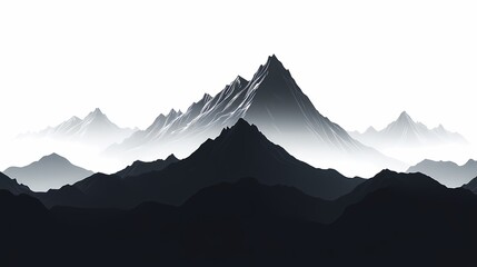 Monochrome Mountain Landscape: Minimalistic High Peaks Silhouette - Breathtaking Black and White Nature Art