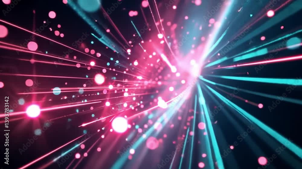 Poster vibrant abstract background with dynamic light rays in pink and blue, creating energy and movement t