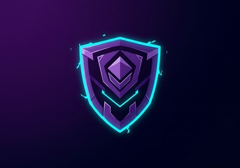 Fototapeta premium Glowing Shield Emblem Graphic with Neon Blue Outline on Dark Background