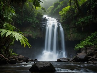 Fototapeta premium Discover the Untamed Spirit of Catarata del Tigre: A Remote Nicaraguan Treasure Where Towering Falls Meet Tropical Forest, Adventure, and the Raw Pulse of Central America