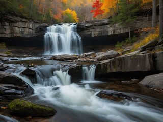 Obraz premium Lackawanna Falls: A Historic U.S. Cascade Where Urban Legacy Meets Natural Beauty, As Rushing Waters Flow Through a Landscape Rich in Industrial Heritage and Scenic Charm