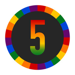 LGBTQ Rainbow Number “5” Icon - Bold Number 5 with Vibrant Rainbow Gradient on Black Background, Encircled by a Multicolor Ring Representing Pride and Inclusivity.
