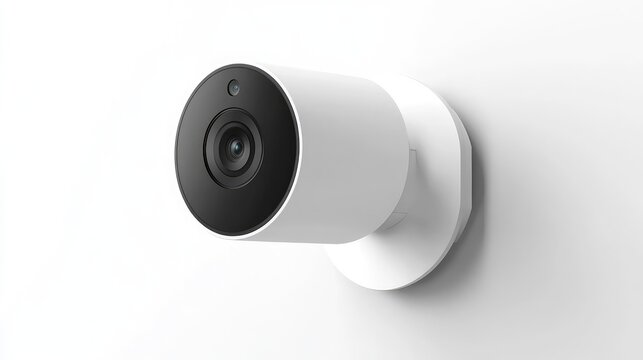 A smart security camera mounted on a wall with a clean background and ample space for text.