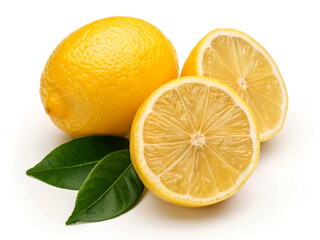 Fresh Yellow Lemons with Green Leaves