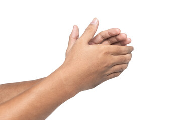 side view of male hand clapping gesture isolated on white background. transparent png