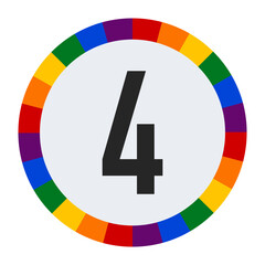 Obraz premium Bold Number 4 in Center of Colorful Circular Rainbow Border on Light Gray Background.