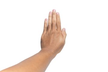 male hand showing stop or halt gesture isolated on white background. transparent png