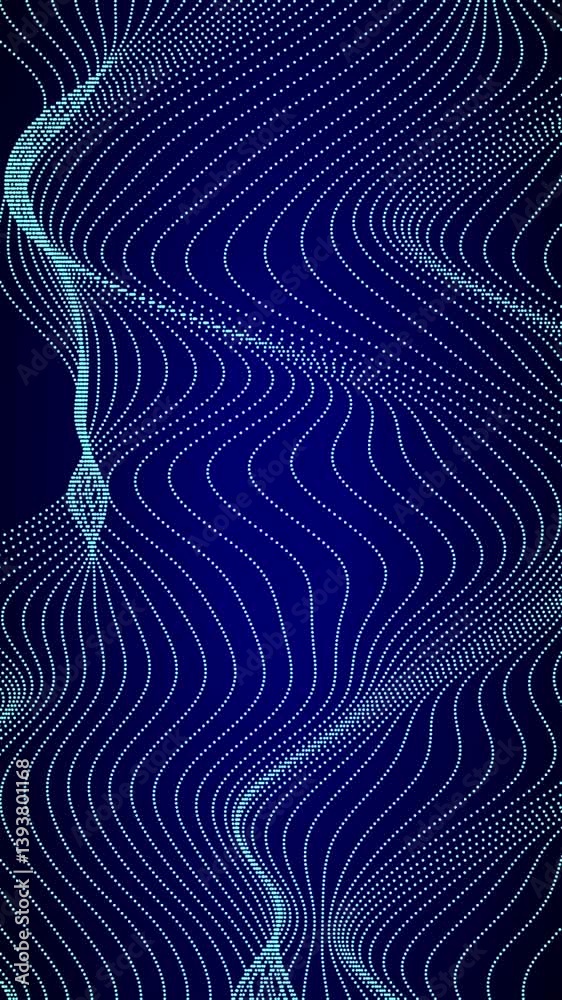Wall mural particles wave cyber or technology background. abstract seamless loop of mesh glowing red dots digit