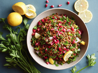 Lentil tabbouleh with parsley and pomegranate