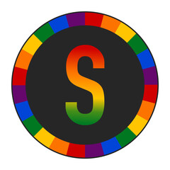LGBTQ Rainbow Gradient Capital Letter “S” Icon - Bold Letter S with Vibrant Rainbow Gradient on Black Background, enclosed in a black frame.