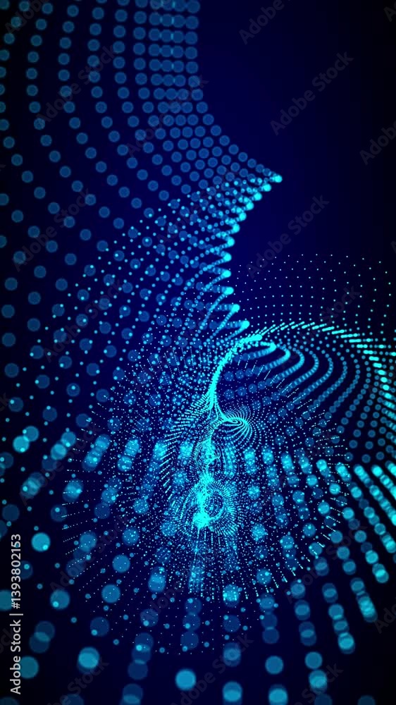 Wall mural particles wave cyber or technology background. abstract seamless loop of mesh glowing red dots digit