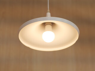 Luxury Hanging white lamp with bulb. Famous creative Light interior design in living room.