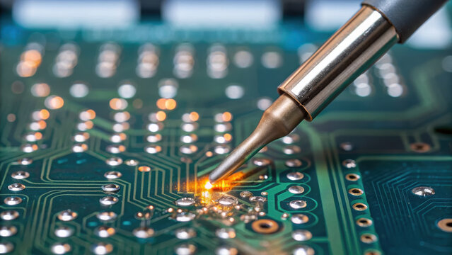 Soldering process on circuit board shows repair concept that is not good for rework ng as precision is essential for functionality