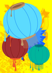 Chinese lantern graffiti. Abstract modern street art decoration performed in urban painting style.