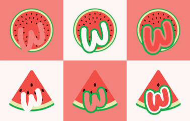 Letter W watermelon. This logo combines letters and watermelon fruit. Suitable for fruit shops, orchard, juice and the like.