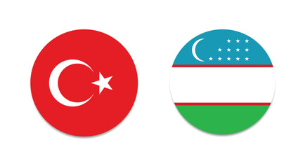 National flag of Turkey and Uzbekistan flag circle vector illustration