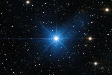 Fototapeta premium A brilliant blue star dominates the dark space, surrounded by countless smaller stars, creating a celestial spectacle.