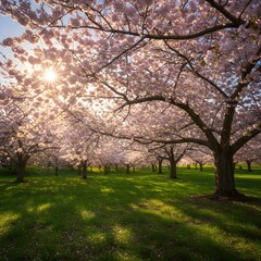 Fototapeta premium Cherry blossoms in full bloom on a sunny spring day
