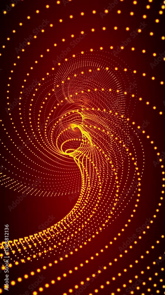 Wall mural particles wave cyber or technology background. abstract seamless loop of mesh glowing red dots digit