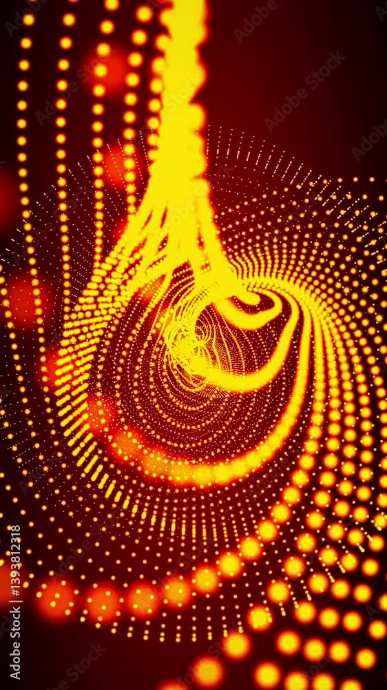 Wall mural particles wave cyber or technology background. abstract seamless loop of mesh glowing red dots digit