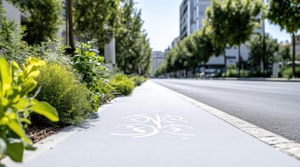 Obraz premium Urban street with landscaped sidewalk