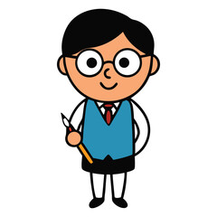 Kid in Glasses and School Uniform with Pen  Determined Student or Teacher Vector Illustration