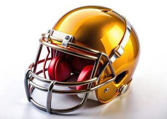 Fototapeta premium Crisp drone photography showcases an isolated white American football helmet against a clean background. Ideal for mockups.