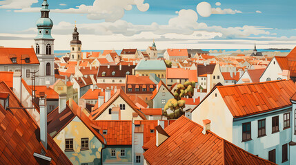 Obraz premium Roof above the town background poster decorative painting 