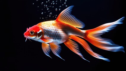 Fototapeta premium Colorful Goldfish on Black Background with Flowing Fins.