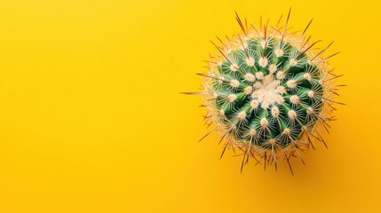 Obraz premium Round cactus on vibrant yellow background (1)