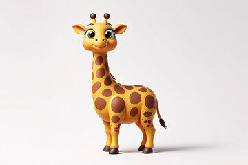 Fototapeta premium Stylized Giraffe Character with Big Eyes on Clean White Surface