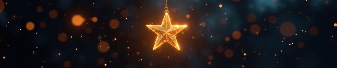 Gold star light suspended in mid-air against a dark backdrop, stars, celestial