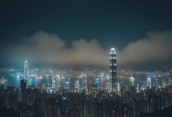 blue light kong filter urban hong cityscape skyline aerial image view infrastructure downtown building landscape illuminated night city us beautiful town york asia orange new exposure bangkok concept